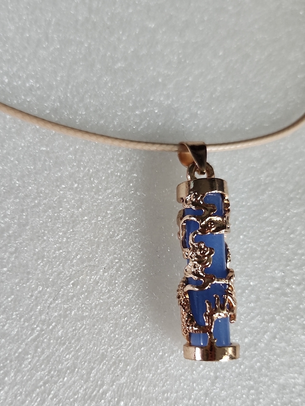 Hand Crafted Blue Dragon Cylinder Pendant Necklace